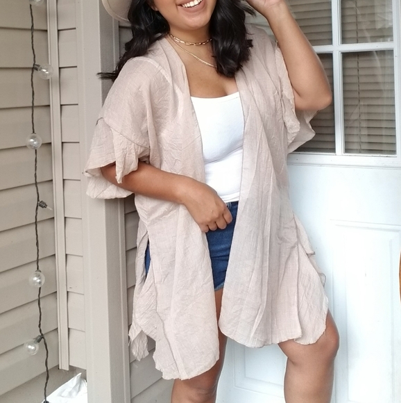 CREAM RUFFLED CASCADE CARDIGAN - Picture 2 of 11